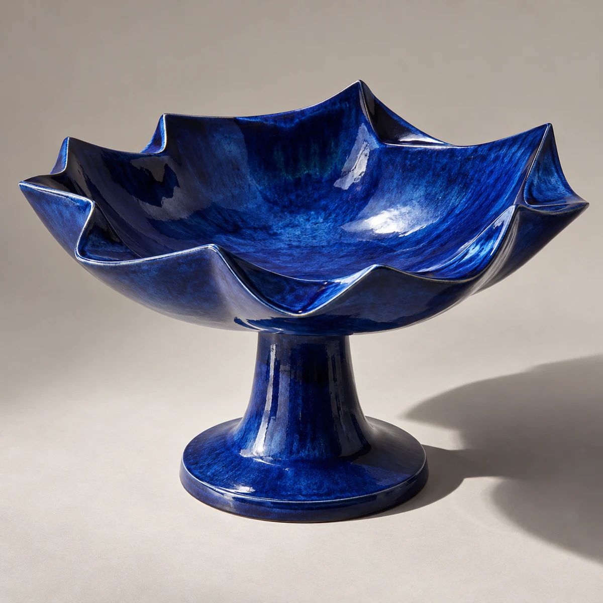 Cobalt Break, Blue Glazed stoneware pedestal bowl