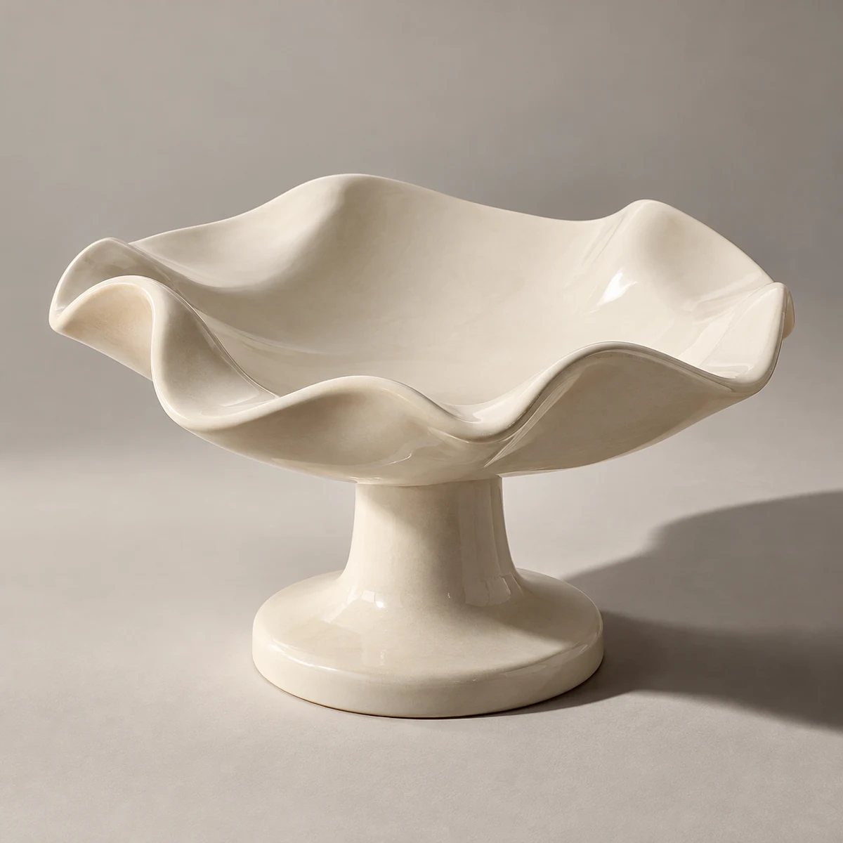 Folded Cloud, Chalk Glazed stoneware pedestal bowl