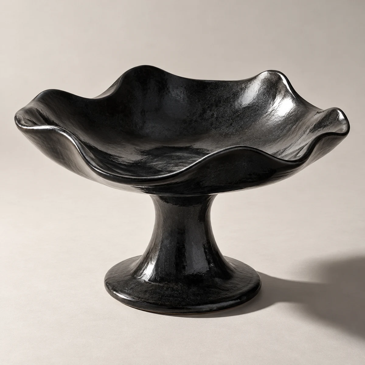 Ink Undertow, Black Glazed stoneware pedestal bowl